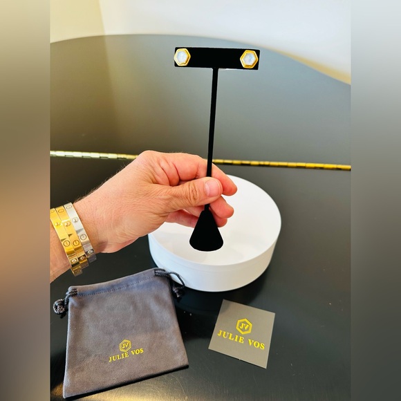 NWT authentic luxe minimalist Julie Vos Iridescent Clear geometric stud earrings - Picture 5 of 17